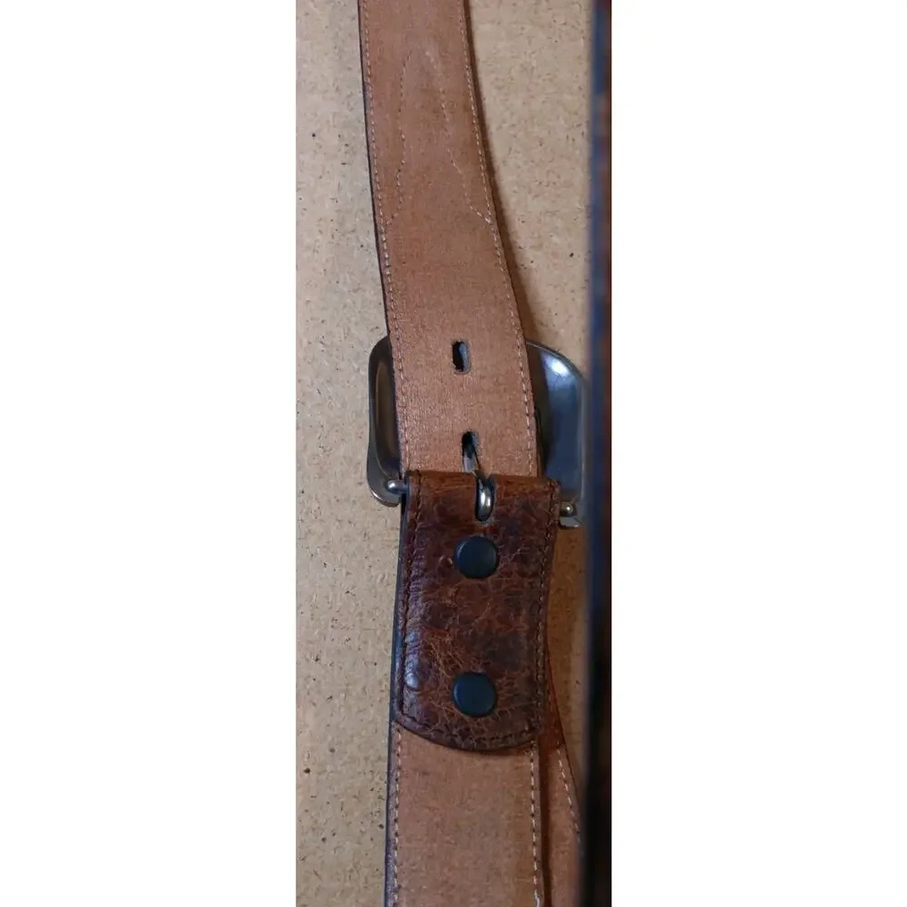 3D Genuine Leather Belt Printed Ostrich 1654 Sz 42 D-Ring Buckle Silver Color